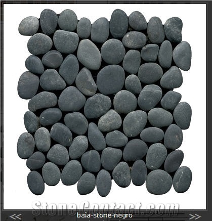 Baia Stone Negro Pebble Mosaic on Net, Black Marble Pebble Mosaic