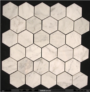 Ciottoli Carrara Marble Honeycomb Mosaic, Bianco Carrara White Marble Mosaic