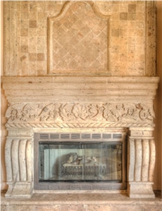 Cantera Crema Carved Fireplace, Cantera Crema Fireplace Surround