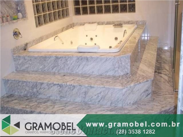 White Arabesque Marble Bath Tub Deck