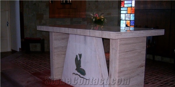 Altar Design with Travertino Andes, Crema Medio Beige Travertine Church Furniture