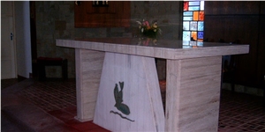Altar Design with Travertino Andes, Crema Medio Beige Travertine Church Furniture
