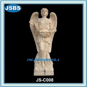 Beautiful Stone Angel Sculpture, Natural White Marble Sculptures