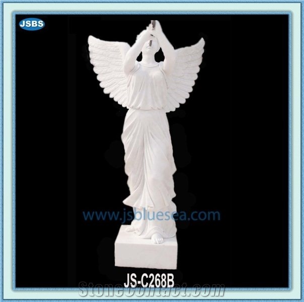 Beautiful Stone Angel Sculpture, Natural White Marble Sculptures