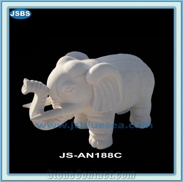 Elephant Garden Statues, Natural White Marble Statues