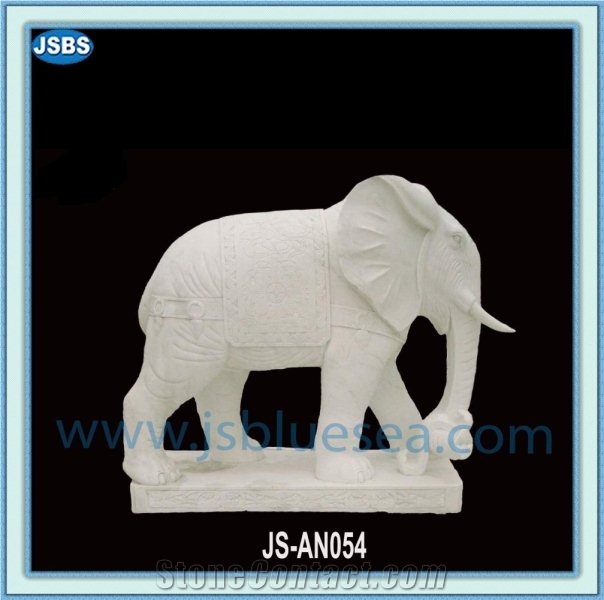 Elephant Garden Statues, Natural White Marble Statues