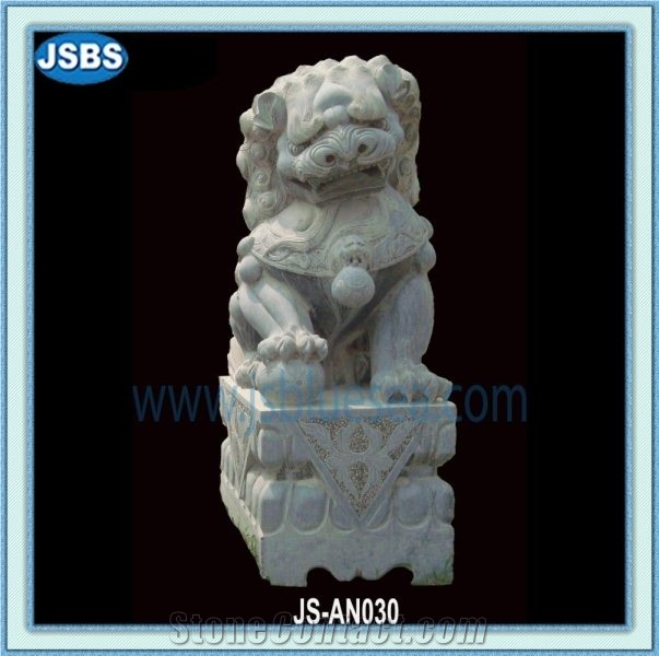 Stone Fu Dog Statue, Natural White Marble Statues