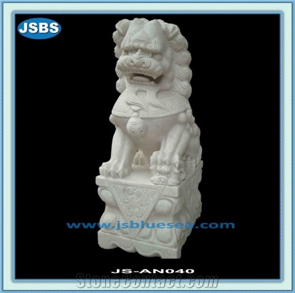 Stone Fu Dog Statue, Natural White Marble Statues