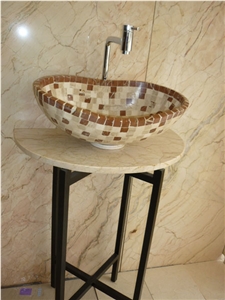 Blanco Nafin Marble and Cafe Tenayo Marble Mix Mosaic Wash Basin