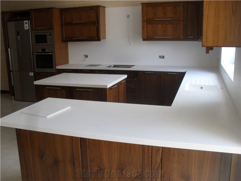 Pure Acrylic Solid Surface Pure White White Marble Kitchen