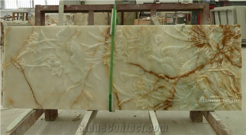 Natural Onyx 3d Decorative Wall Art Paneling, Green Onyx Relief & Etching