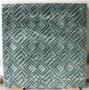 Natural 3d Shower Stone Wall Panel, Green Marble Decor Tile