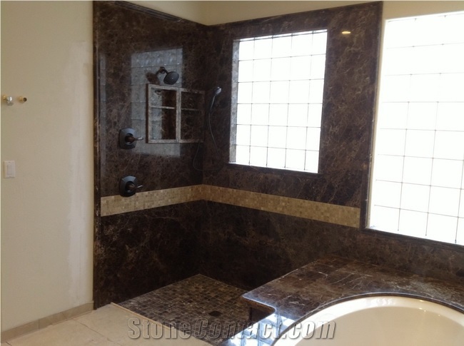 Brown Marble Dark Emperador Design in Bathroom