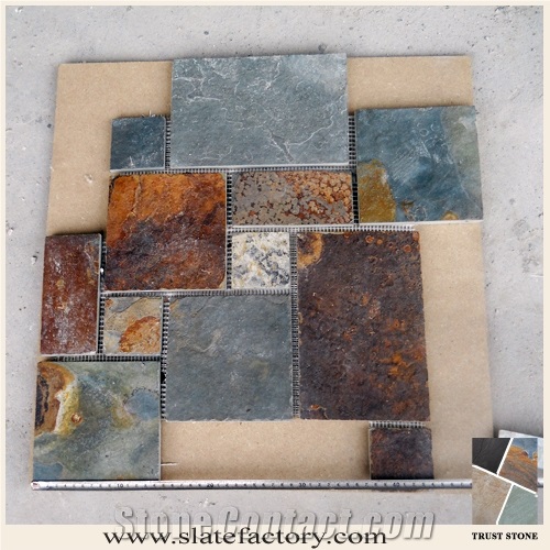 Slate Natural Slate Floor Tile, Flooring Slate Tiles, Natural Slate Tiles, Roman Pattern, S020 Multicolor Slate Tiles