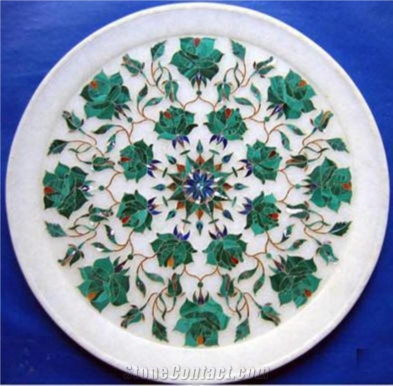 Marble Inlay Pietra Dura Dining Table Top