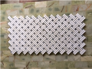 Bianco Carrara White Marble Mixed Metal Brick Basketwave Mosaic Tiles for Walling Decor- Own Factory