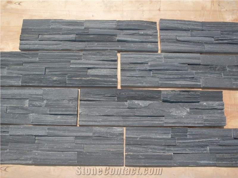 China Black Slate Cultured Stone Wall Panel,Stacked Stone,Ledgestone Wall Cladding