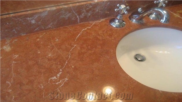 China Coral Red Marble Modern Bathroom Design