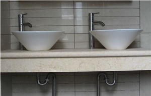 Crema Marfil Marble Bath Tops with Nano Glass Sinks,Basins