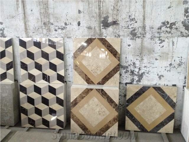 Crema Marfil Marble & Dark Emperador Marble Waterjet Flooring Tiles