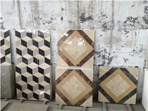 Crema Marfil Marble & Dark Emperador Marble Waterjet Flooring Tiles