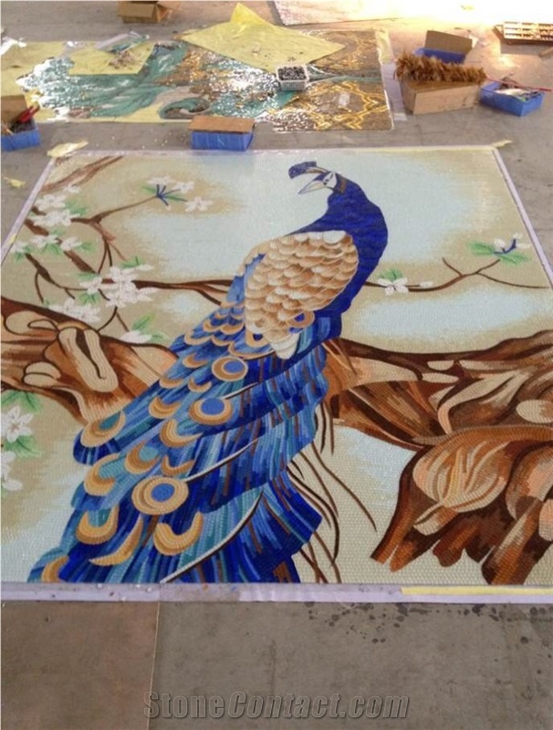 Handmade Multicolor Marble Peacock Mosaic Medallion from China