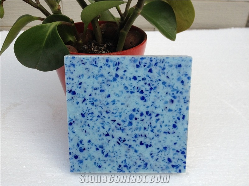 Pure Blue Color Quartz Stone Sample Tiles