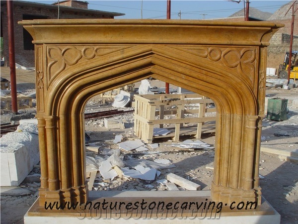 Egypt Brown Limestone Fireplace Mantel