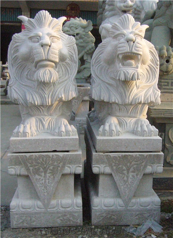 China Wind Stone Lion, White Granite Sculpture & Statue