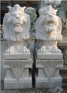 China Wind Stone Lion, White Granite Sculpture & Statue