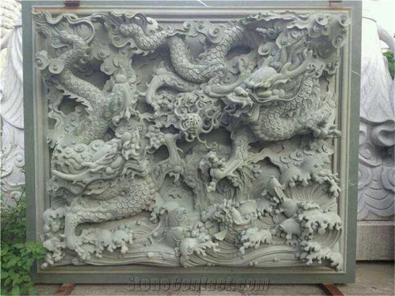 Stone Dragon Relief Carving Sculpture, Beige Granite Sculptures