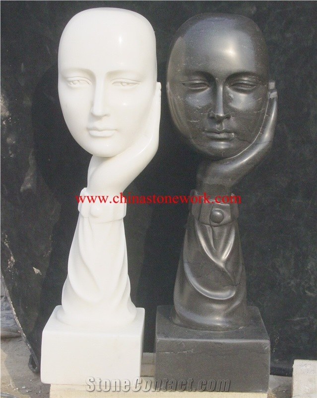 Abstract Man and Woman Black and White Marble Statue