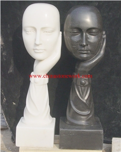Abstract Man and Woman Black and White Marble Statue