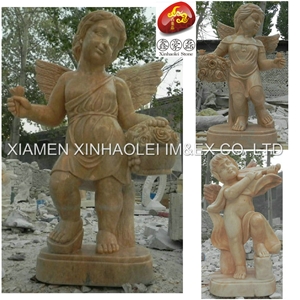 Yellow Marble Angel Boy, Yellow Marble Sculpture & Statue