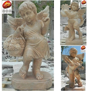 Yellow Marble Angell Boy, Yellow Onyx Sculpture & Statue
