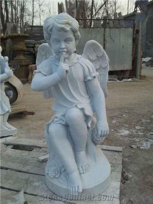 Marble Carving Guardian Angel, Boy Angel Sculpture