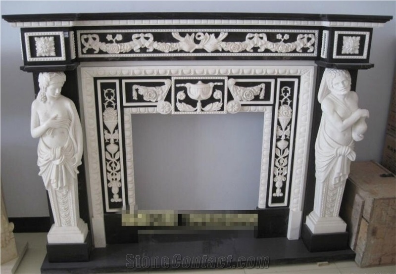 Western Figure Carving Marble Fireplace Mantel