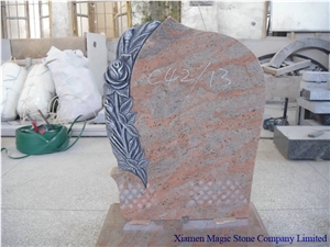Ivory Juparana Granite Tombstone with Roses Carved