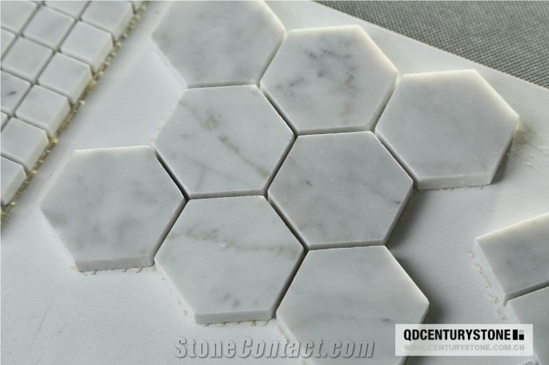Bianco White Carrara Marble 2 Hexagon Mosaic