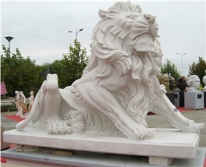 Wellest Animal Sculpture & Statue, Handcarved White Lion Sculpture,White Marble Sculpture,Natural Stone Carving,Sas004