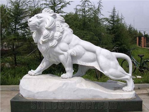 Wellest Animal Sculpture & Statue, Handcarved White Lion Sculpture,White Marble Sculpture,Natural Stone Carving,Sas005