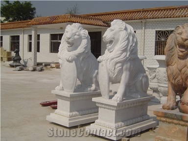 Wellest Animal Sculpture & Statue, Handcarved White Lion Sculpture,White Marble Sculpture,Natural Stone Carving,Sas007