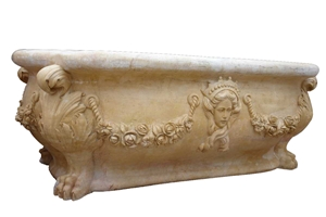Wellest Beige Marble Bathtub,Natural Stone Bathtub,Natural Marble Carving Bathtub,Bt019
