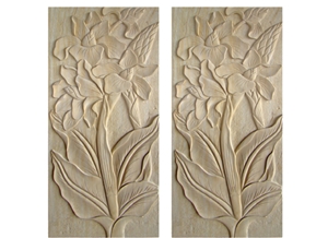 Wellest Beige Sandstone Carved Relief, Flower Embossment, Stone Etching,Decorative Artifacts & Handcrafts,Bc0015