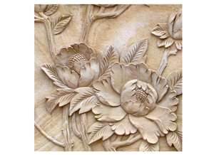 Wellest Beige Sandstone Carved Relief, Flower Embossment, Stone Etching,Decorative Artifacts & Handcrafts,Bc0017