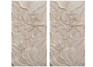Wellest Beige Sandstone Carved Relief, Flower Embossment, Stone Etching,Decorative Artifacts & Handcrafts,Bc004