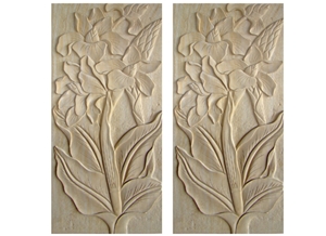 Wellest Beige Sandstone Carved Relief, Flower Embossment, Stone Etching,Decorative Artifacts & Handcrafts,Bc005