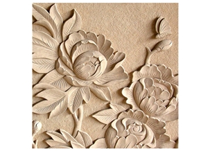 Wellest Beige Sandstone Carved Relief, Flower Embossment, Stone Etching,Decorative Artifacts & Handcrafts,Bc022