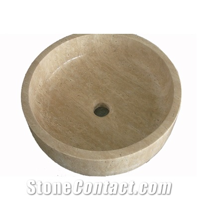 Wellest Beige Travertine Basin & Sink,Round,Bathroom Stone Sink & Bowl, Ss019