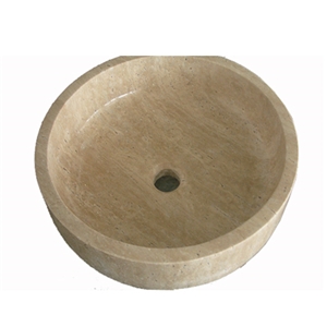 Wellest Beige Travertine Basin & Sink,Round,Bathroom Stone Sink & Bowl, Ss019
